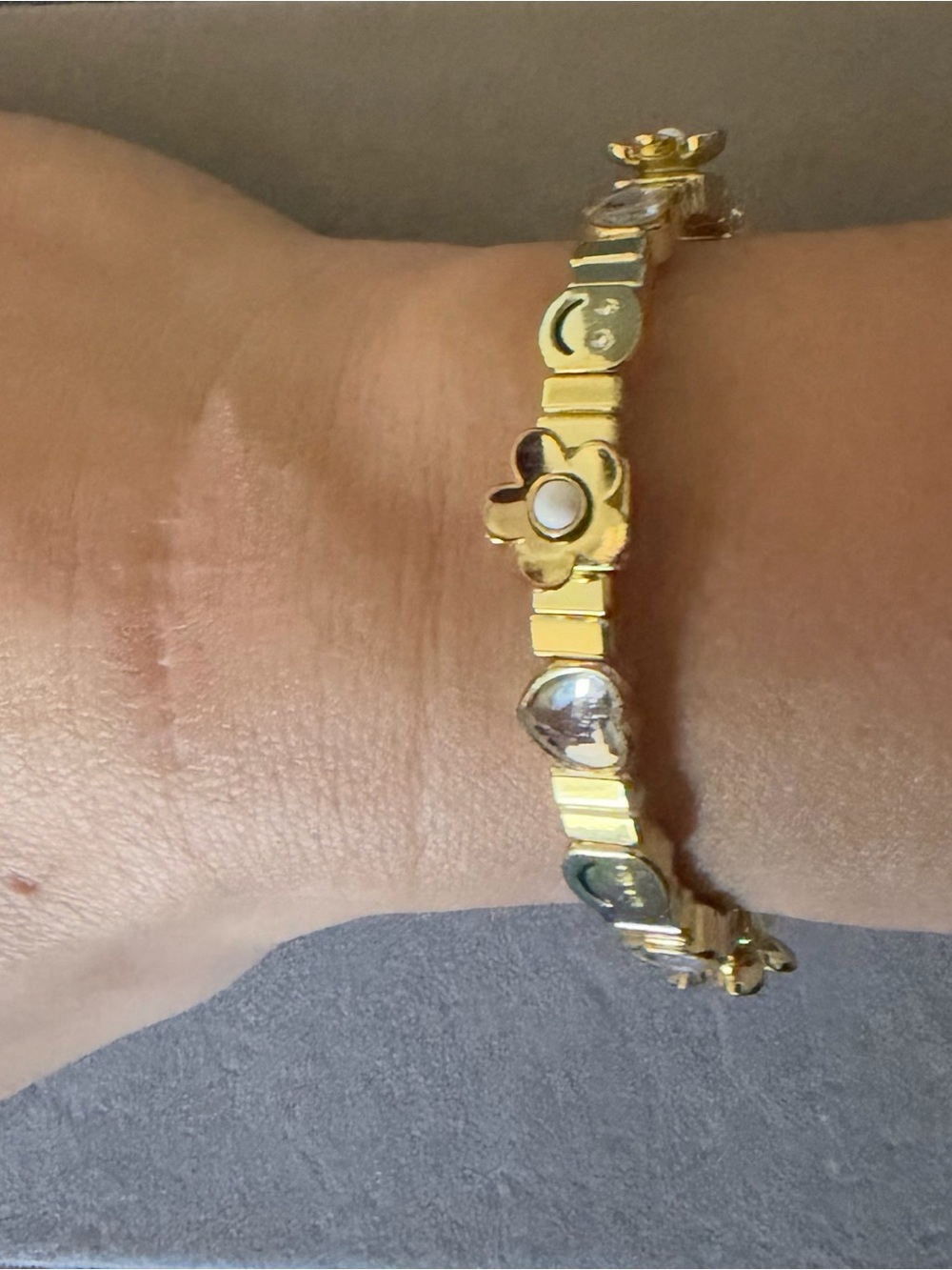 Gold Floral Heart Link Bracelet - Women Jewelry